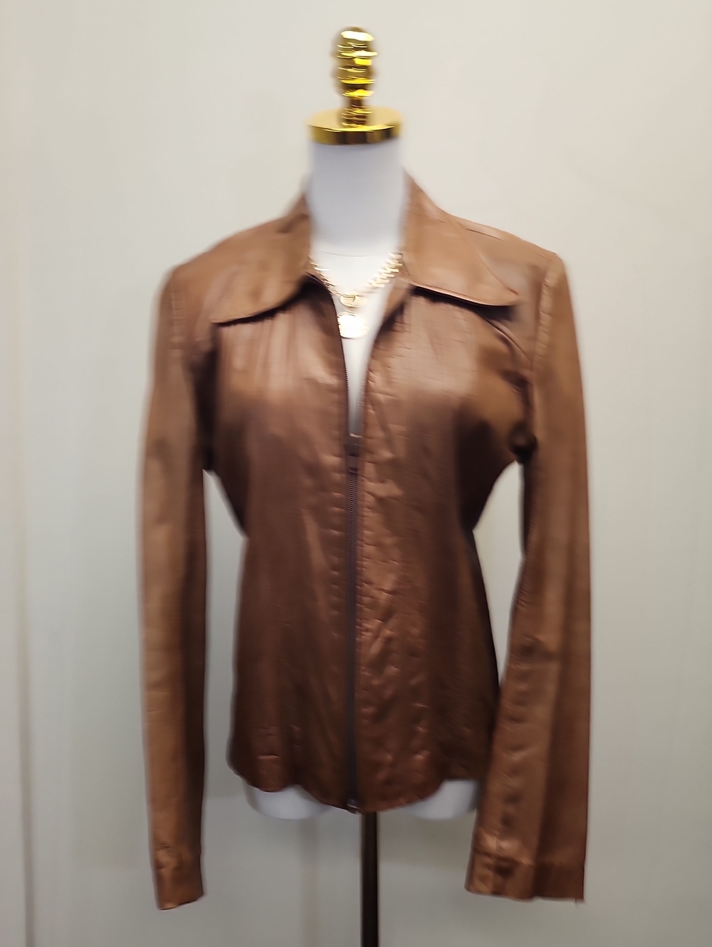 Vintage Brown Genuine Goatskin Leather Zip Front Jacket Size 38R/Med